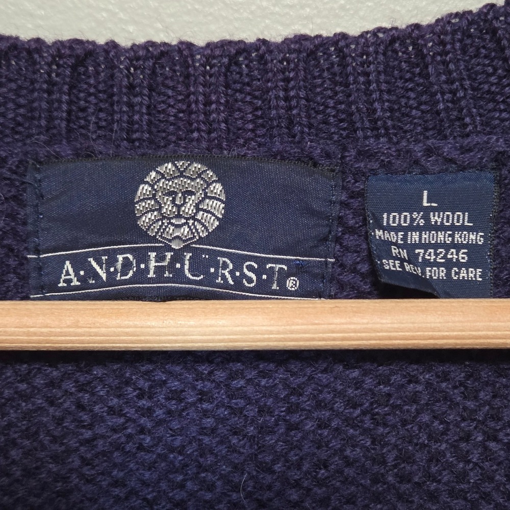 Vtg Mens Cable Knit Wool Vest Navy Blue Size L Academia‎ Old Money Classic - Picture 3 of 7
